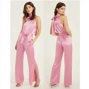 SOMETHING NAVY Barbie pink Silky Halter Jumpsuit